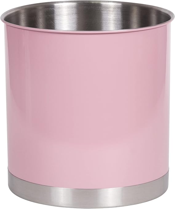 Creative Home Stainless Steel Utensil Holder 7" Extra Large Cooking Tool Organizer for Kitchen Decor and Countertop Storage, Stable Anti-Tip Design, Durable Powder-Coated Finish, Pink