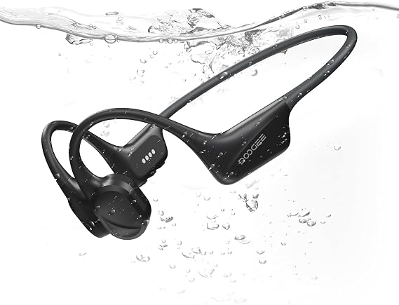 Bone Conduction Headphones, IP68 Waterproof Swimming Headphones Wireless Bluetooth 5.4, Skin Friendly Silicone, 32GB MP3 Mode, Sport Open Earphones for Underwater, Running, Cycling (Black)