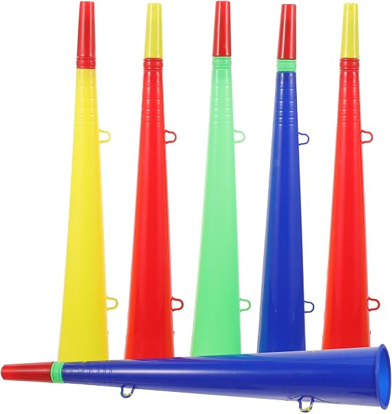 BESPORTBLE Pack of 6 Vuvuzela Stadium Horn Football Fan Items Plastic Trumpet Bun Stadium Horns Public Viewing Sports Game Cheer Props Concert Sports World Cup Party Accessories Random Colour