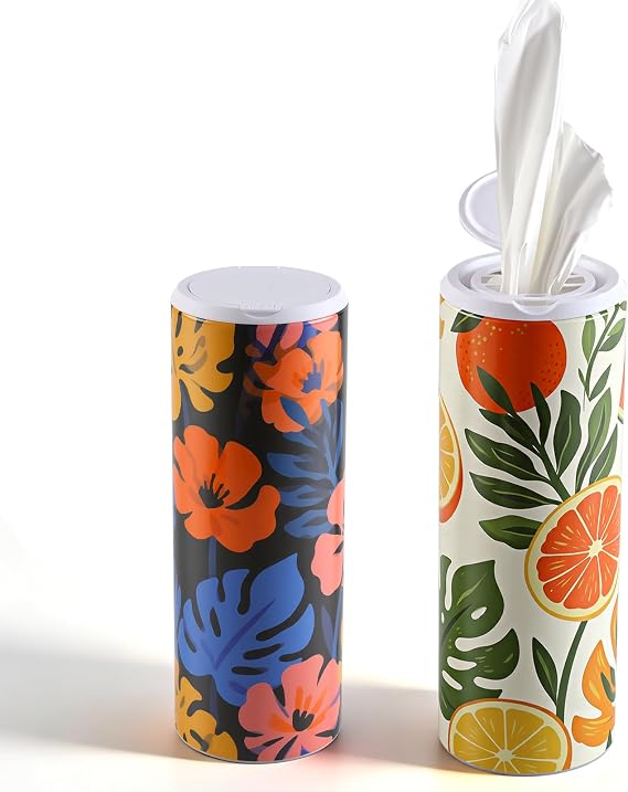 REGUICORP Car Tissue Holder 2P, 70 Tissues per Pack, Car Tissues Cylinder, Fits Most Cup Holders, Small Tissue Boxes for Bathroom, Office, Travel (Floral Patterns)