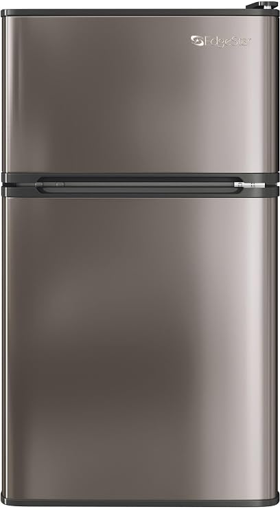 EdgeStar CRF321SS 3.1 Cu. Ft. Dorm Sized Energy Star Compact Fridge/Freezer | Freestanding, LED Lighting, Digital Display, Black/Stainless Steel