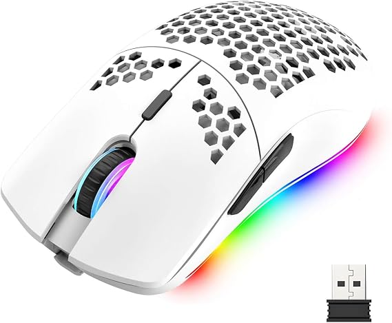 Mengshen RGB Gaming Mouse, Wireless Mice with Lightweight Honeycomb Shell