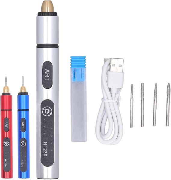 Electric Engraving Pen with 4 Bits, 10W Cordless Etching Engraving Machine, USB Rechargeable Portable DIY Rotary Engraver for Jewelry Wood Metal Glass Stone Grinding Carving (Blue)