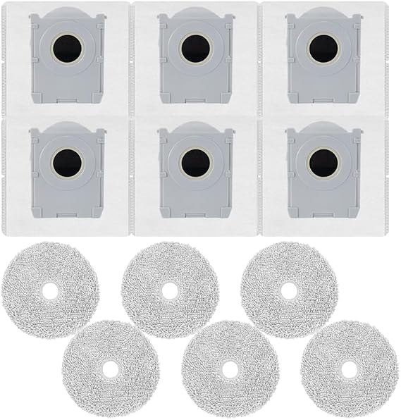Replacement Parts Set for Robotic Vacuum Cleaners, 6 Mop + 6 Dust Collecting Bags, Compatible with: ECOVACS DEEBOT Mini, Compatible Products, Consumable Accessories