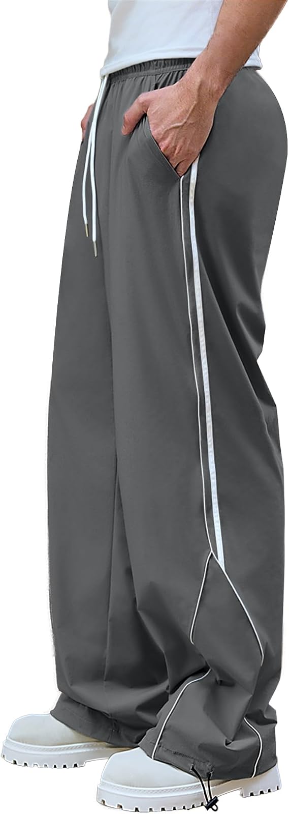 Susclude Mens Baggy Sweatpants Lightweight Wide Leg Track Pants Y2k Side Stripe Stretch Pants Streetwear Pants with Pockets