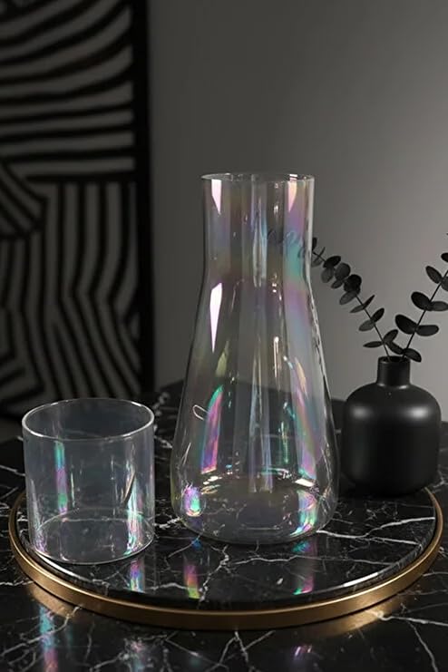 Noctea Borosilikat Cam Başucu Sürahi & Bardak Seti 1 lt (Şeffaf)