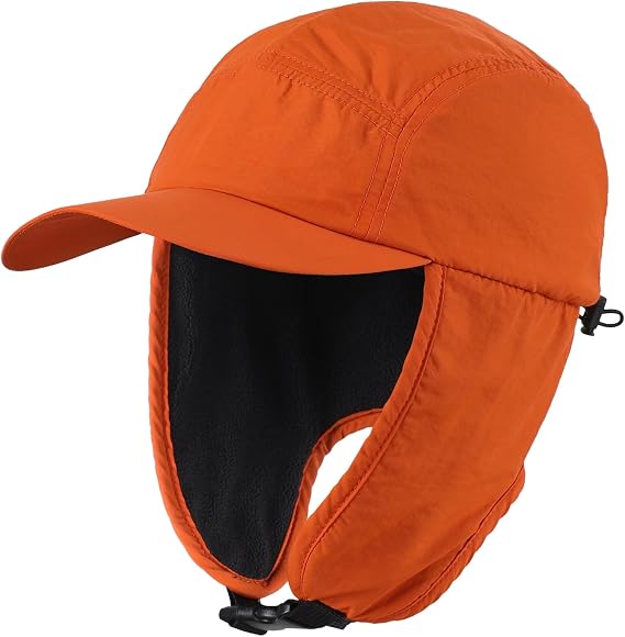 Mens Winter Hat with Brim Fleece Earflaps Hat Baseball Trapper Hat