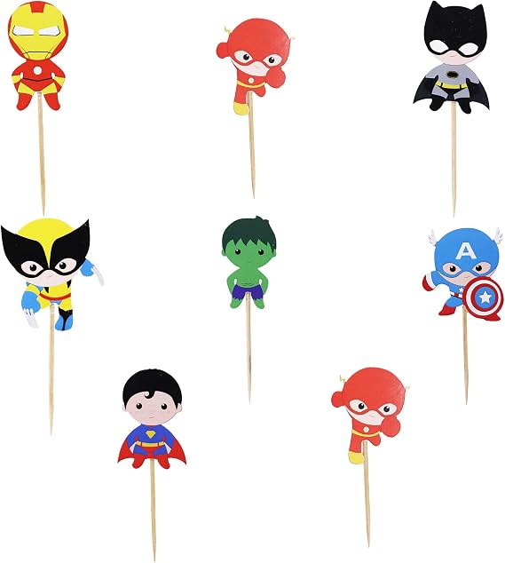 Confetti 24pc Cartoon Superhero Cupcake Topper for Kids Birthday Party Cake Decoration Supplies Super Heroes Cupcake Toppers Cupcake Toppers/Super Heroes Party Supplies/Superheroes Inspired