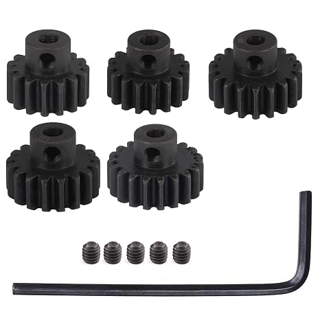 0.8M Hardened Steel Pinion Gear Set 1/8 inch 3.175mm Hole 15T 16T 17T 18T 19T with Hex Key for RC Brushless Brush Motor RC Car Upgrade(Compatible with 0.8 Metric Pitch)