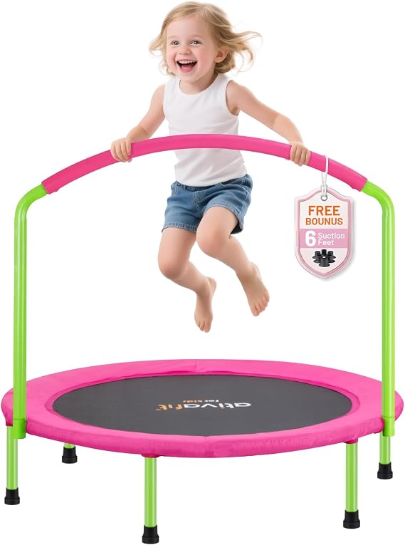 Ativafit 36inch Elastic Band Big Handle Toddler Trampoline for Kids Ages 2-6 Indoor Outdoor Mini Trampoline with Safety Padded Cover Fun for Kids