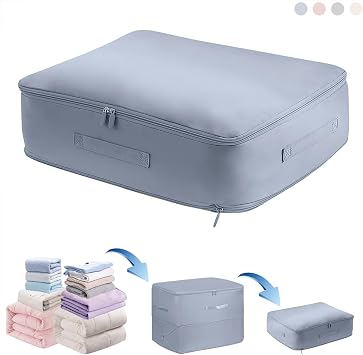 Ultra Space Saving Self Compression Organizer,Storage Bags,Heavy Duty Moving Bags,Storage Tote for Space Saving, Self Compression Moving Organizer Bags for Comforters,Clothes Blue, L 54*42*30CM