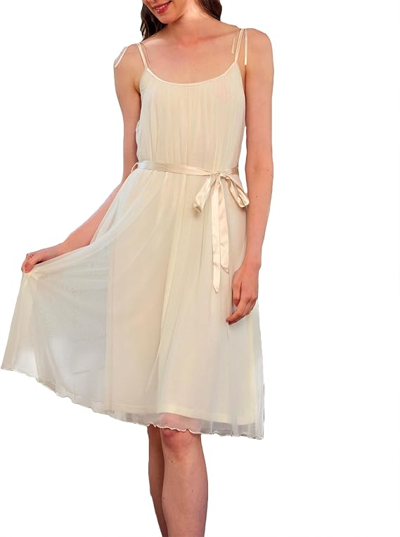 Women's Summer Nightgowns Sleeveless Sleep Shirt Full Slip Dress with Belt
