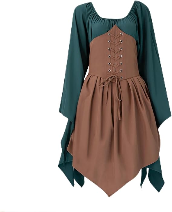 Women Traditional Irish Dress Medieval Renaissance Costume Flare Sleeve Corset Skirt Elven Archer Fancy Dress