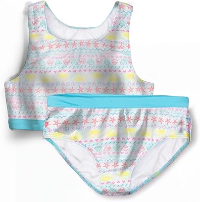 Tommy Bahama Girls 2-Piece Swimsuit Set, Racerback Top and Bikini Bottoms, Quick-Drying Tropical Print Swimwear for Kids