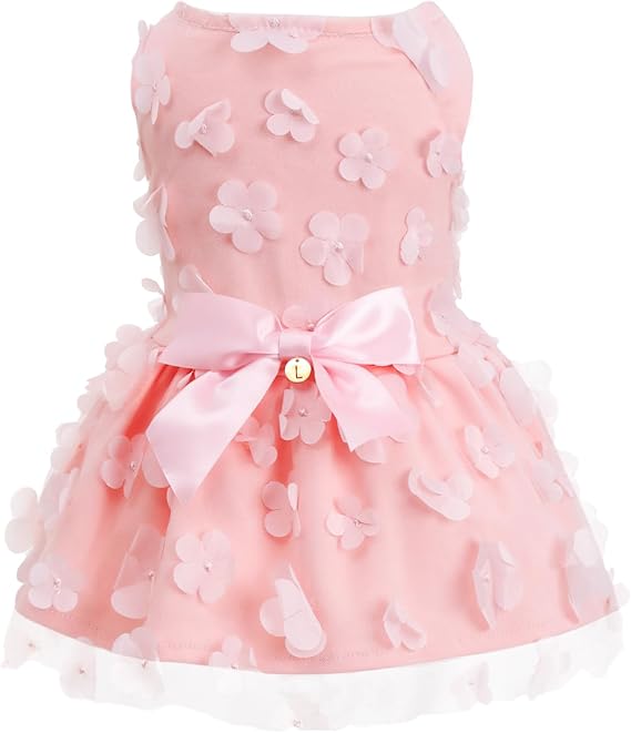 Laifug Dog Dress Puppy Print Princess Dog Dress Cute Party Wear (Pink, XS)