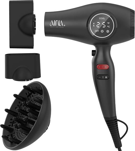 AINA Pro Hair Dryer with Diffuser,Owlify 2400 Series | 150,000 RPM | Ionic | Brushless Motor | Cold Shot Button | Rretro Aesthetics&New tech Assembly | High Temp&High Airflow 0.9lb 110V/ALCI
