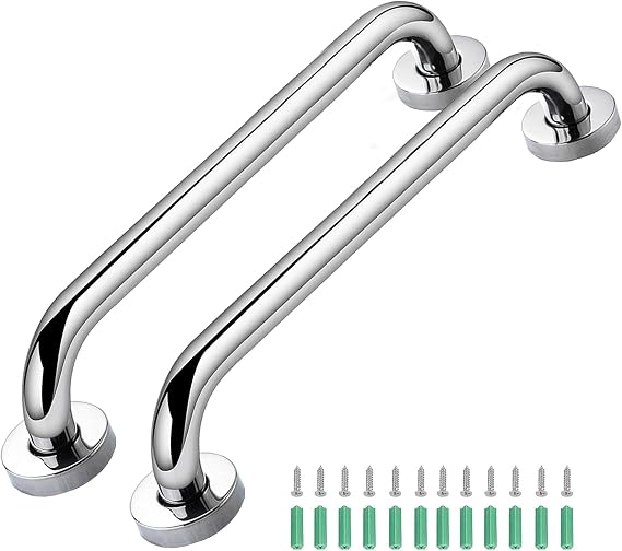 2 Pcs 17 Inch Grab Rails for Bathroom Shower Grab Handles for Elderly | Disability Auxiliary Handle, 43.5cm Anti-Slip Stainless Steel for Kitchen Toilet Outdoor Steps Bath Shower Safety Handles