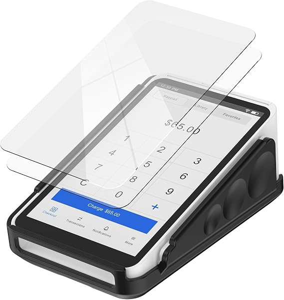 Protective Case and Screen Protector for Square Terminal, Plastic Protective Hard Case Anti-Slip Grip Design, Anti-Scratch Tempered Glass Screen Protector(Black)