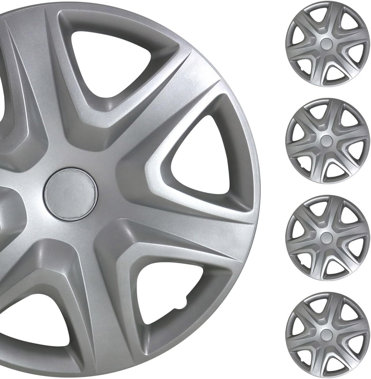 OMAC Wheel Rim Cover Hubcaps for 15 inch, Universal Hub Caps for Car, Truck, SUV, Set of 4, ABS, Silver