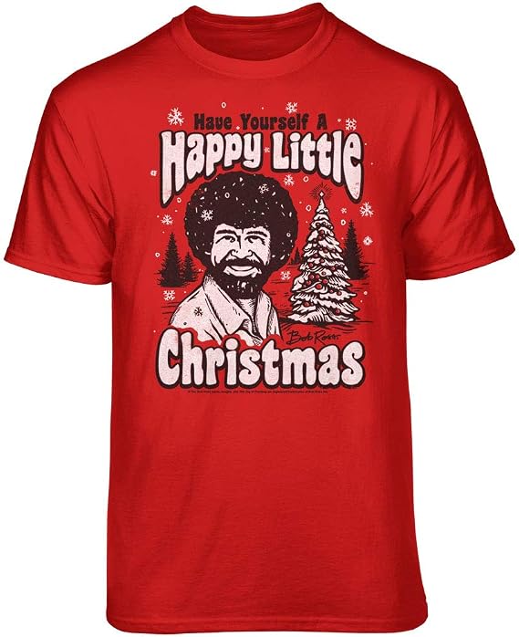 Teelocity Bob Ross Happy Little Christmas Scene Graphic T-Shirt