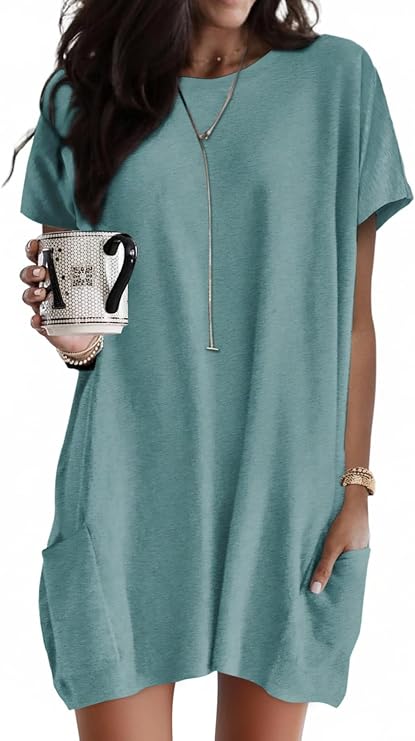 Dokotoo Summer Dresses for Women 2026 Short Sleeve T Shirt Dress Casual Loose Fitting Shift Mini Dresses