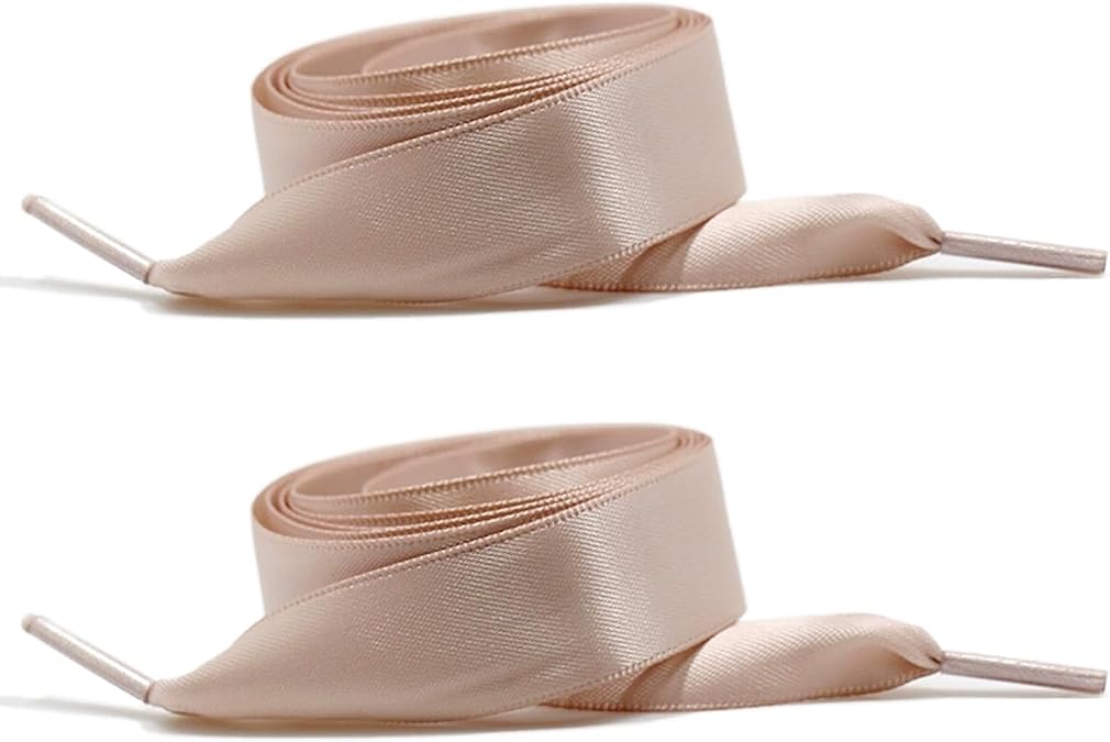 2 Pairs 47" Flat Satin Ribbon Shoelaces Silk Shoestring Wide Shoe Laces for Sneaker Skate Shoes Boots Sport Shoes