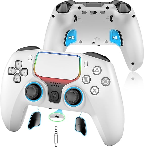 NBCP ワイヤレスグリップPS4/PS3/PC/iOS/Android対応背面ボタン搭載｜ホール効果トリガー｜RGBカスタム照明｜1200mAh大容量バッテリー｜ターボ連射/感度調整機能付き
