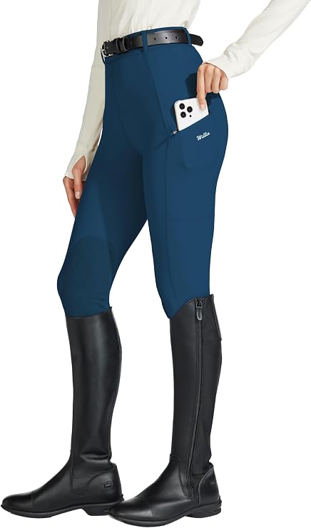 Willit Women's Horse Riding Pants English Equestrian Horseback Breeches | Breathable stretch fabric and suede knee patch, secure phone zip pockets and non-slip riding, summer lessons and trail rides