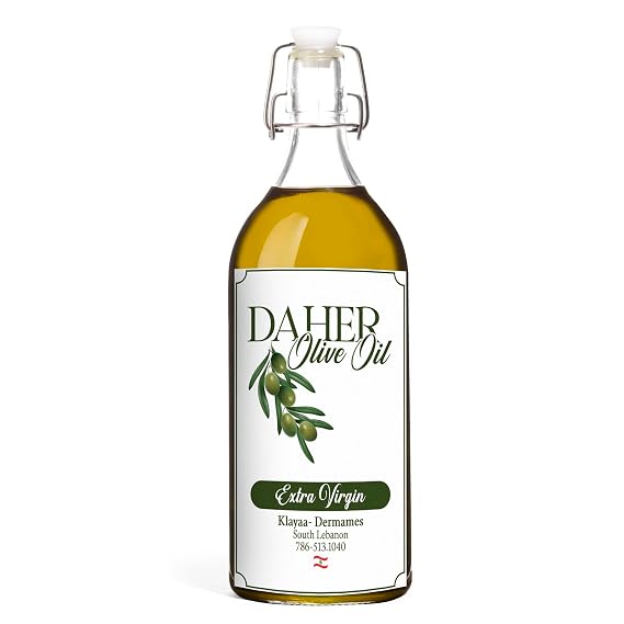 Daher Olive Oil - 33.8 FL OZ - Premium Organic Extra Virgin - Cold Pressed - Southern Lebanon Region - Low acidity, rich in polyphenols for gourmet cuisine