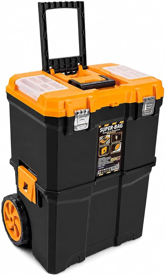 Super Bag Çift Katlı Tekerlekli Takım Çantası, Çekilebilir Saplı Modüler Alet Kutusu, Üst Organizer Bölmeli, Büyük Hacimli Depolama Çantası ASR5039