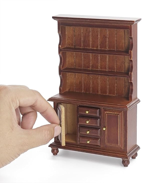 Odoria 1/12 Miniature Cabinet Cupboard Hutch Dollhouse Furniture Accessories, Brown