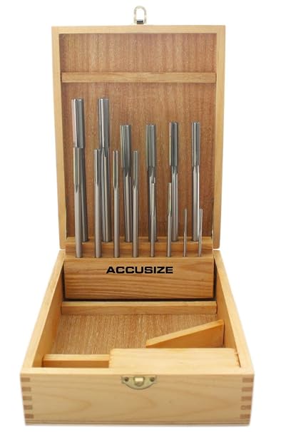 Accusize Industrial Tools 14 Pc Over and Under Size H.S.S. Chucking Reamer Set, 0.1240'' Thru 0.5010'', in Fitted Case, 5500-SX00