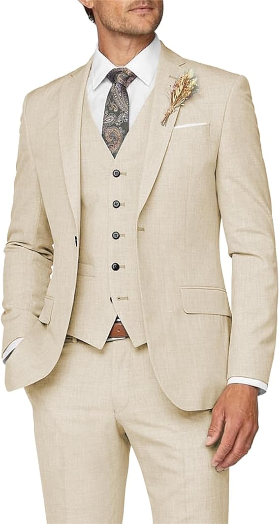 Wangyue Mens Suit 3 Piece Slim Fit Suit for Men Formal Business Suit Wedding Groom Prom Tuxedo Dinner Party