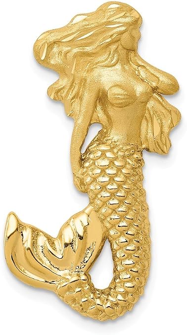 Jewels By Lux 14K Yellow Gold Polished and Satin Diamond-Cut Mermaid Chain Slide