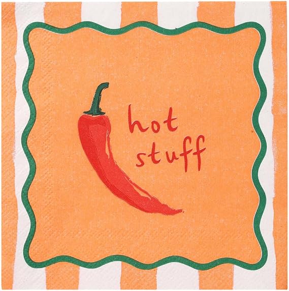 Talking Tables 20 x Paper Cocktail Napkins, Chilli Patterned Serviettes, Disposable, 25 x 25 cm, Fiesta Tableware for Taco Nights, BBQs, Christmas & Halloween