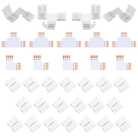 LED Strip Connector 4-Pin Solderless Connection L Shape Extension T Shape Adapter for 8 mm Width 3535 RGB Strips