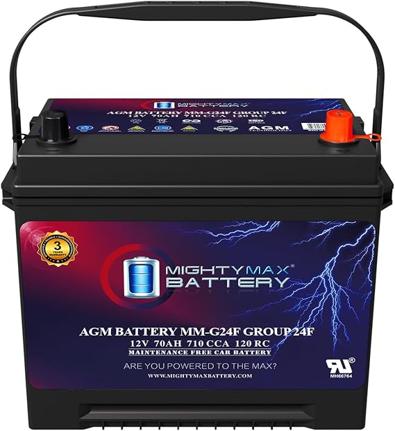 Mighty Max Battery MM-G24F Group Size 24F 12V, 70Ah, 120RC, AGM, 710 CCA, Replacement Battery Compatible with International C1000 3.9Liter 64