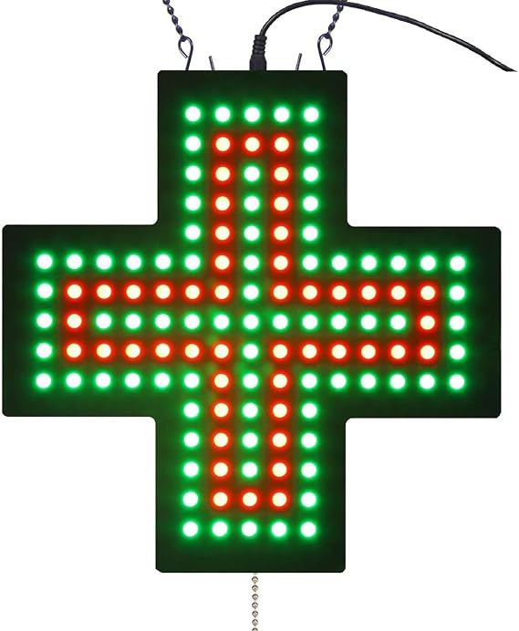 McbeAn Cross LED Pharmacy Sign, 35 * 35cm Dispensary Cross LED Neon Sign, 3 Modes-Always On, Flashing and Overall Flashing, for Decoration, Collective Shop, Clinic, Drugstore