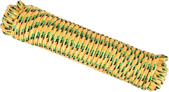 DT-Rope Diamond Braid Polypropylene Rope, 3/8 inch x 100 ft All Purpose Utility Rope, Utility Cord, Tie Down, Pull, Knot, Indoor and Outdoor Use, Camping, Hanging Hammock, Pinata (Yellow-Multicolor)
