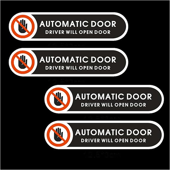 Automatic Door Stickers Driver Will Open Door Sign 4.9 x 1.2 inch Self Adhesive Automatic Sliding Doors Warning Sticker for car Vehicle Taxi (4 Pack)