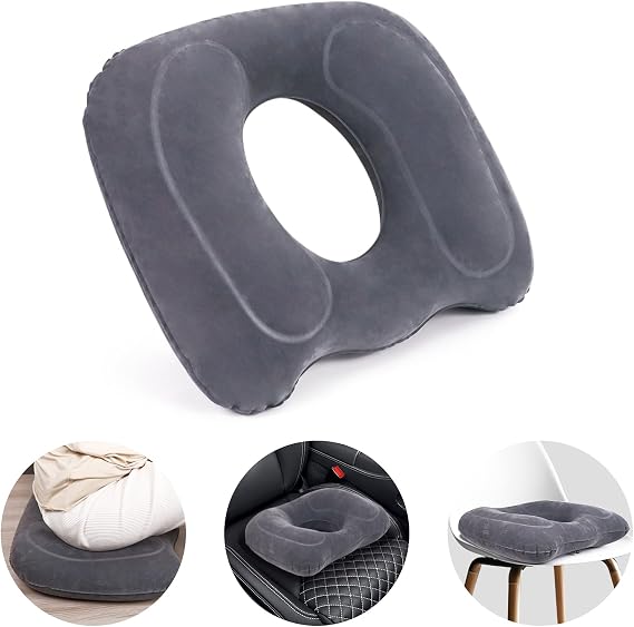 AirSwim Inflatable Hemorrhoid Pillow, Inflatable Donut Cushion for Sitting | 17.7" x 15.4" Donut Pillow for Tailbone Pain, Portable Inflatable Seat Cushion for Bed Sores, Car, Airplane, Travel, Grey