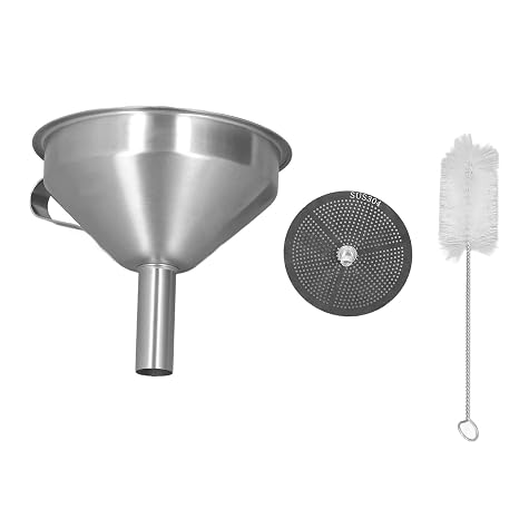 Stainless Steel Funnel with Strainer & Brush | Thickened Handle for Kitchen/Industrial / 3D Printing | Large Funnel for Casting Material/Oil/Liquid Transfer