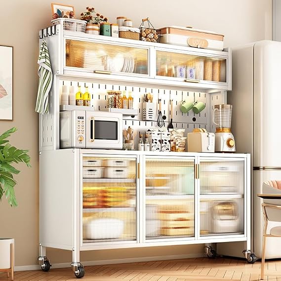 Bakers Rack Kitchen Storage 5 Tier Pantry Storage Cabinet, Free Standing Microwave Stand Metal Shelves, Bakers Rack for Kitchen, Dining Room, Living Room (Size : 143cm/56in)