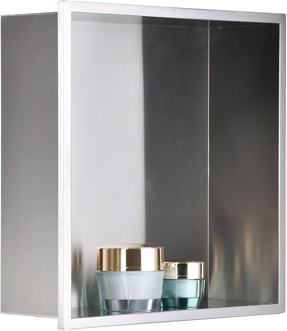 NEWRAIN Shower Niche Stainless Steel Bathroom Niche NO Tile Neededs 12''X12'', Recessed Wall Shelves, Brushed Nickel Shower Shelf Insert