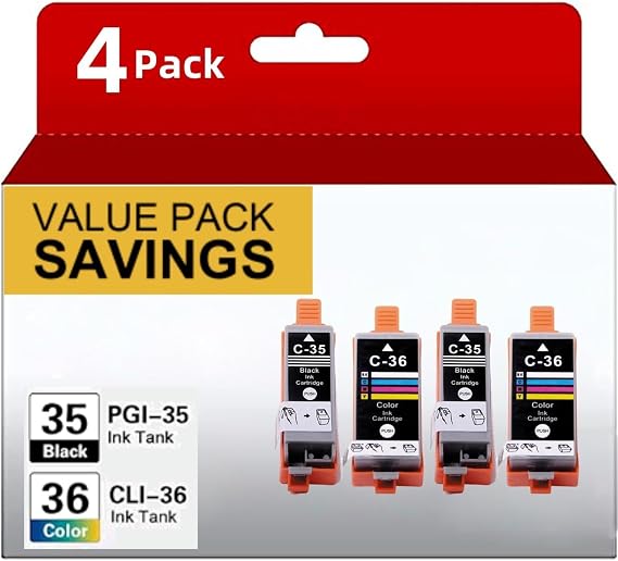 PGI-35 CLI-36 Ink Cartridges Compatible for Canon 35 36 Ink Cartridges | TR150 Ink Cartridges for Canon PIXMA IP110 TR150 IP100 MINI260 MINI320 Printer (2 Black, 2 Color, 4-Pack)