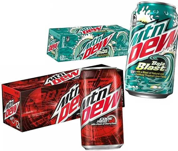 MTNN Dew USA Soft Drink Variety Pack – 24 Cans, Code Red & Baja Blast Flavours (12 Cans Each, 355 ml)