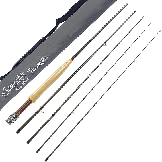 Aventik TroutFly Fly Fishing Rod with Extra Tip and Rod Tube | Fast action 8/9/10ft travel rod; Fits 4/5/6/7/8/9wt; Japan Toray 46T carbon fiber; CNC rosewood insert reel seat