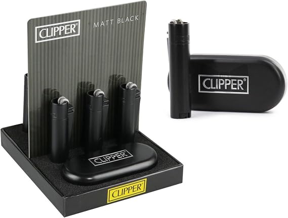 Fenny's Creation 1 x Orijinal Clipper çakmak, mat siyah metalden krom kaplama metal kutulu.
