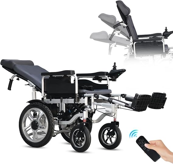 Reclining Electric Wheelchair,Foldable Reclining Wheelchairs for Adults,Portable Intelligent Power Wheelchair,Lightweight All Terrain Motorized Wheelchair,Remote Control Mobility Aid-Airline Approved