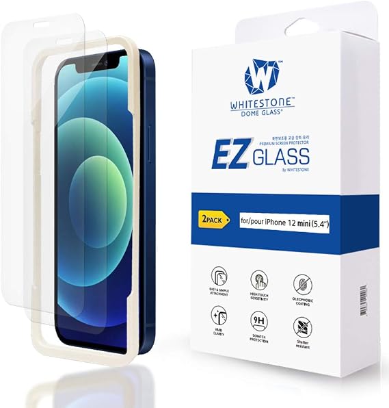 DOME GLASS [Whitestone EZ] 2PACK - Apple iPhone 12 series Screen Protector EZ Full Coverage Tempered Glass Shield [Easy Install] for Apple iPhone 12 series 2020 - Two Pack (iPhone 12 Mini (5.4"))